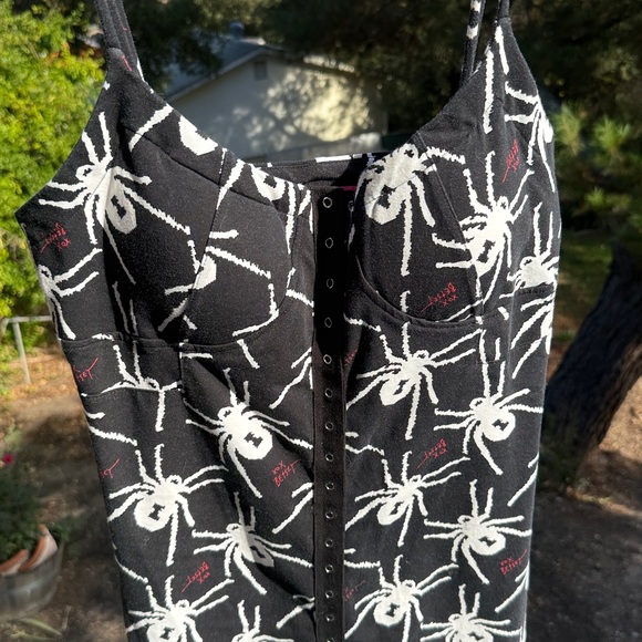 Betsey Johnson black widow dress spider padded bra snap up Sz L fits M Bodycon - Picture 7 of 17
